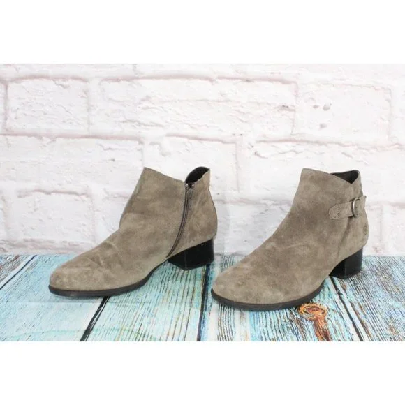 Born Phobos Gray Suede Pull On Side Zip Short Buckle Ankle Boots 9.5 M - Picture 2 of 8